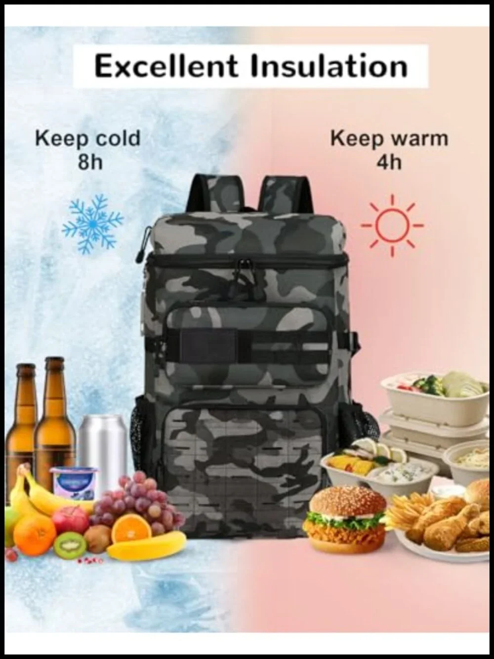 30L Tactical Backpack Cooler Insulated Leak-Proof with Bottle Opener